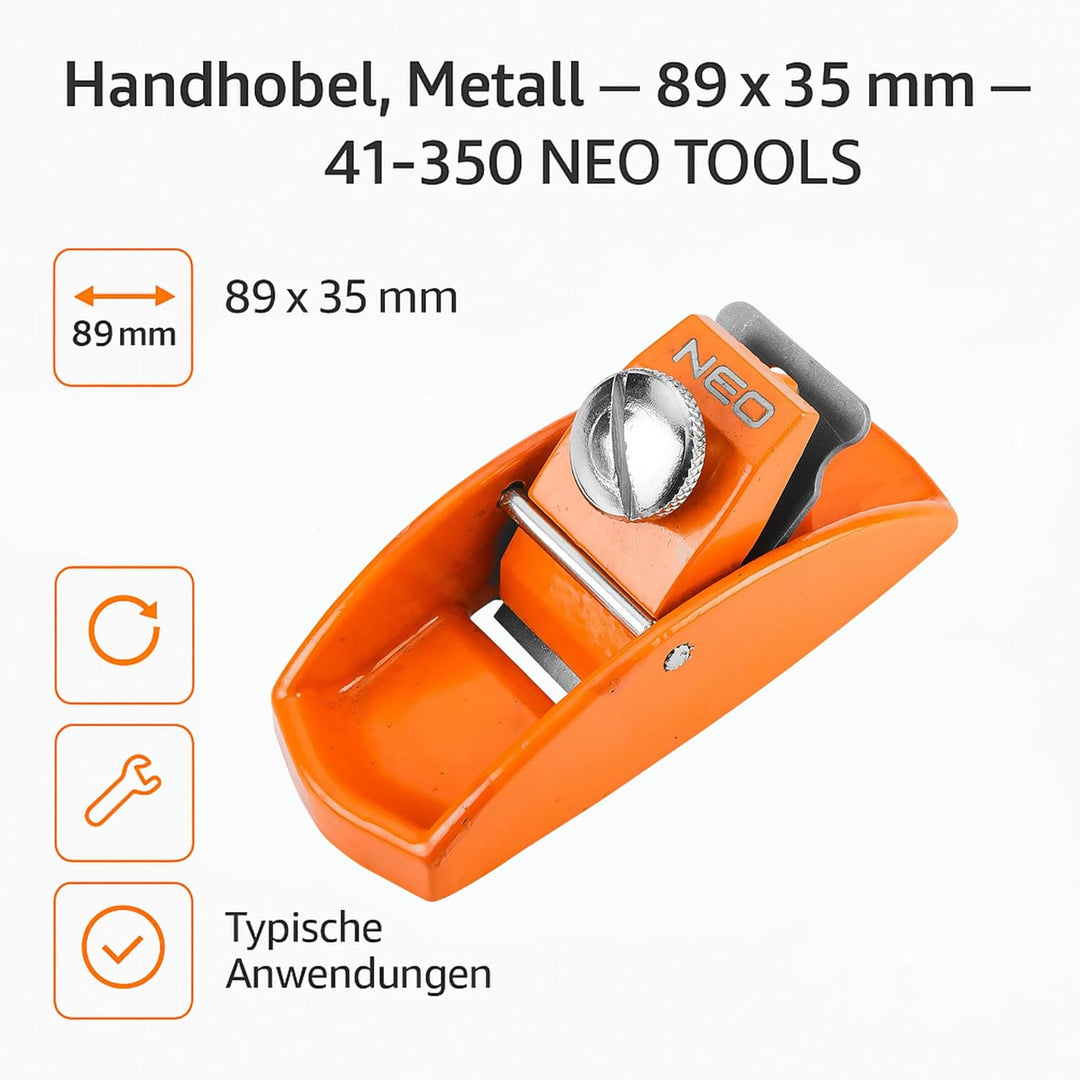 NEO TOOLS Mini Holzhobel Blockhobel Einhandhobel 89x35 mm Mini Handhobel, 65 MN Stahlklinge, Gusseis