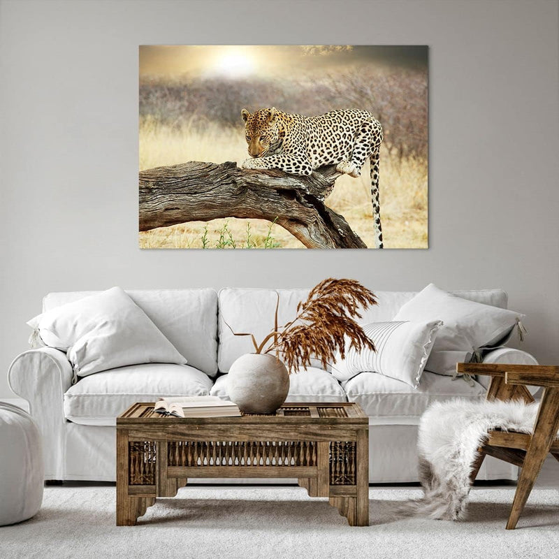 Bilder auf Leinwand 100x70cm Leinwandbild Afrika Leopard Katze Safari Gross Wanddeko Bild Schlafzimm