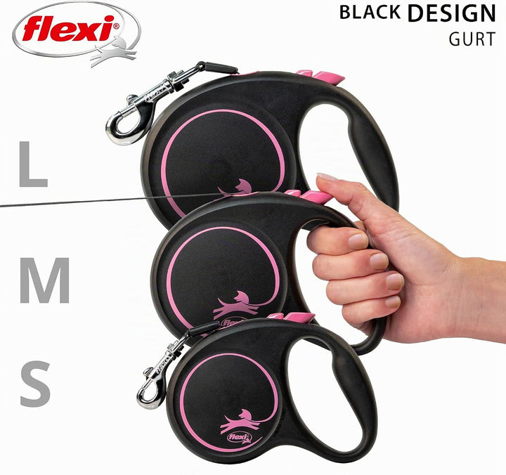 flexi® Black Design S Gurt 5 m schwarz/pink, Roll-Leine für Hunde bis 15 kg schwarz/pink S: 5m (max.