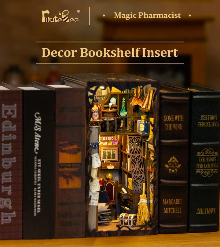 CUTEBEE DIY Book Nook Kit–Puppenhaus Miniatur Haus Kit mit Möbeln und LED-Licht, Booknook Bausätze f