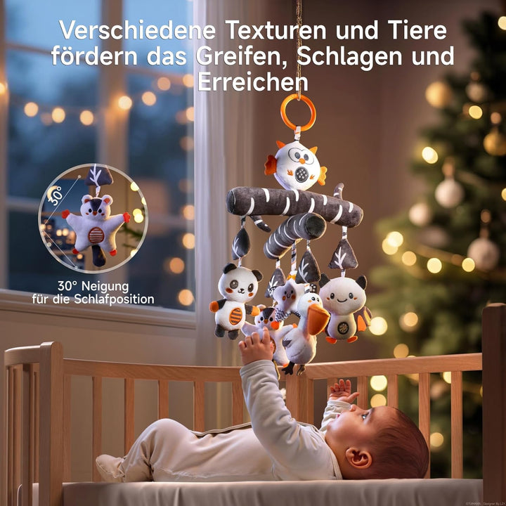 TUMAMA Baby Kinderwagen Spielzeug ab 0 2 3 4 6 8 9 12 Monate, Kontrast Schwarz Weiss Spielbogen Anhä