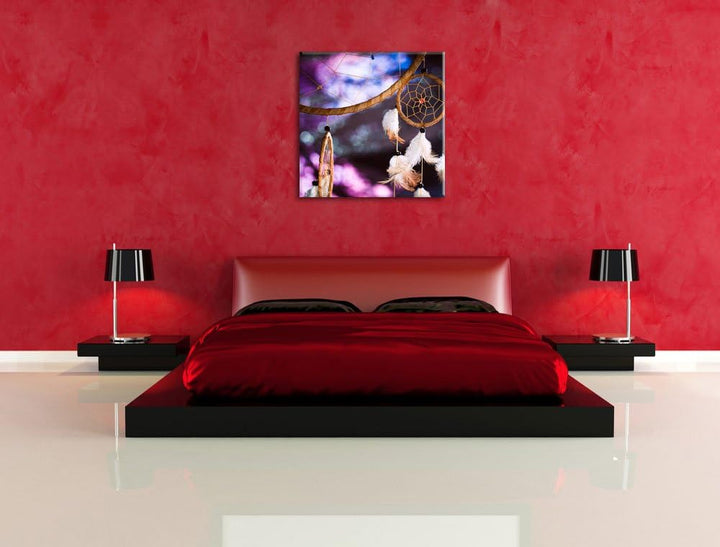 Pixxprint Traumfänger mit lilanem Hintergrund, Format: 70x70 auf Leinwand, 70x70