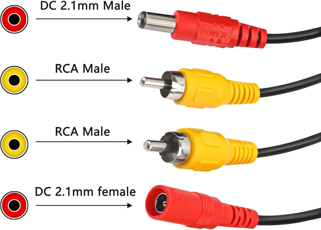 Auto Cinch Kabel/Kabelsatz Optional DC Netzanschluss 2 in 2 für Rückfahrkamera CCTV LED 20M/66FT RCA