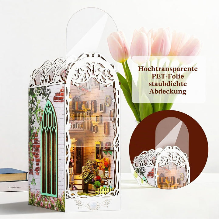 DIY Book Nook Kit - DIY Miniatur Holz Haus für Erwachsene mit LED, Bücherregal Dekoration 3D Puzzle