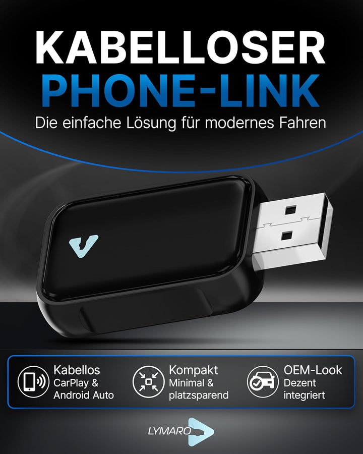 Carplay Wireless Adapter & Android Wireless Adapter fürs Auto – USB-A Plug & Play Nachrüstadapter, U