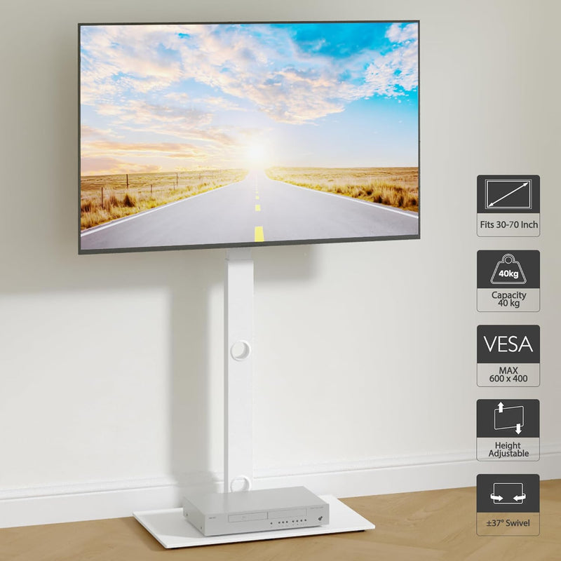 BONTEC TV-Standfuss, Bodenständer für 30-70 Zoll LED/LCD/OLED/Plasma-Fernseher, Weiss - Bis 40 kg Tr