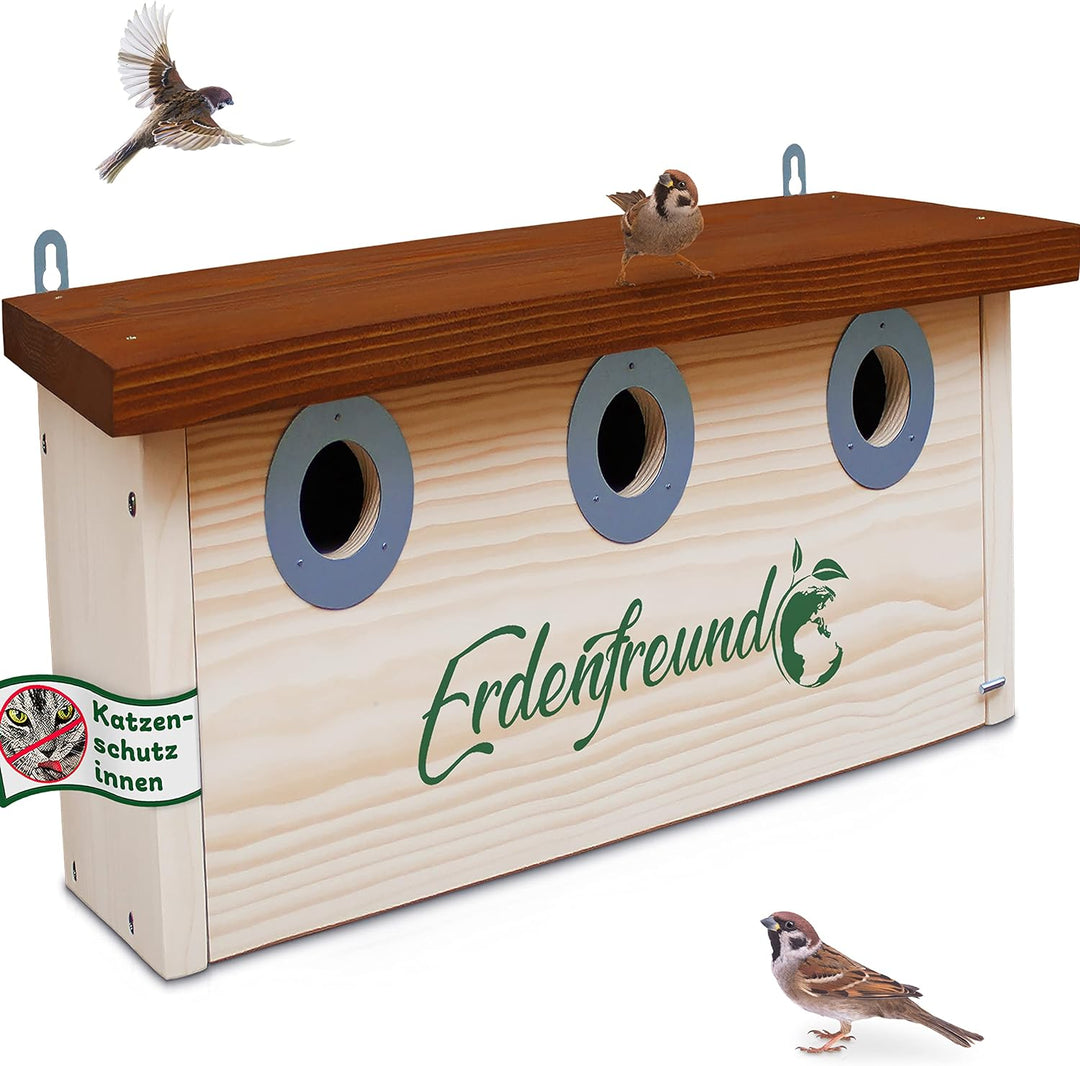 ERDENFREUND® Spatzen Nistkasten Marder-/Katzenschutz räubersicherer Brutkasten für Vögel pickfester