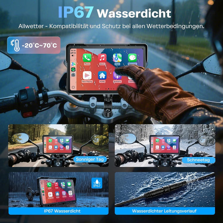 WonVon 7 Zoll Motorrad Carplay Display Motorrad Navigationsgeräte mit Motorrad Navi CarPlay & Androi