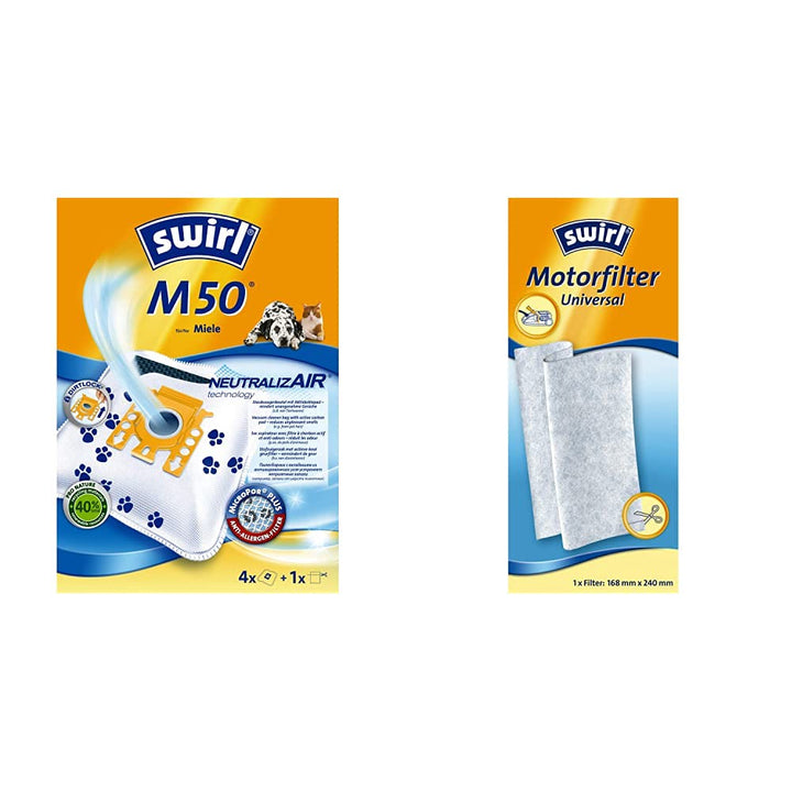 Swirl NeutralizAir M50 Staubsaugerbeutel (für Miele Staubsauger, 4 Beutel, 1 Filter) Motorfilter Uni