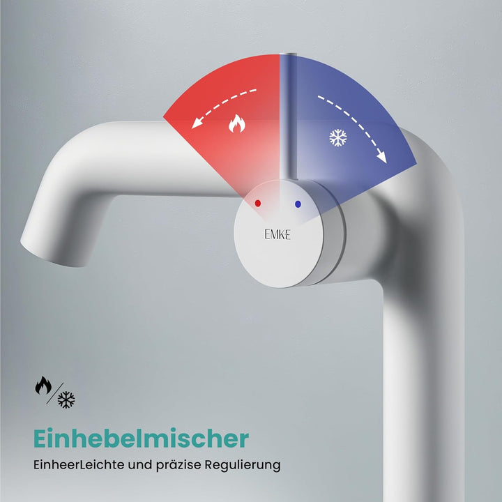 EMKE Wasserhahn Bad Weiss Matt, 222 x 200 x 76 mm, Messing, Keramikkartusche, Badarmatur, Wasserhahn