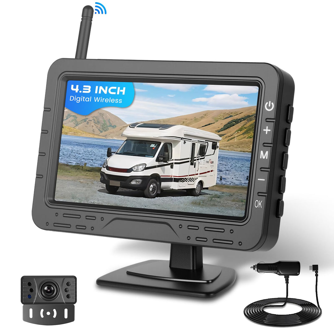 Hodozzy Kabellose Digitale Rückfahrkamera Set, 4,3 Zoll Display mit Nachtsicht &amp; IP68 wasserdichte R