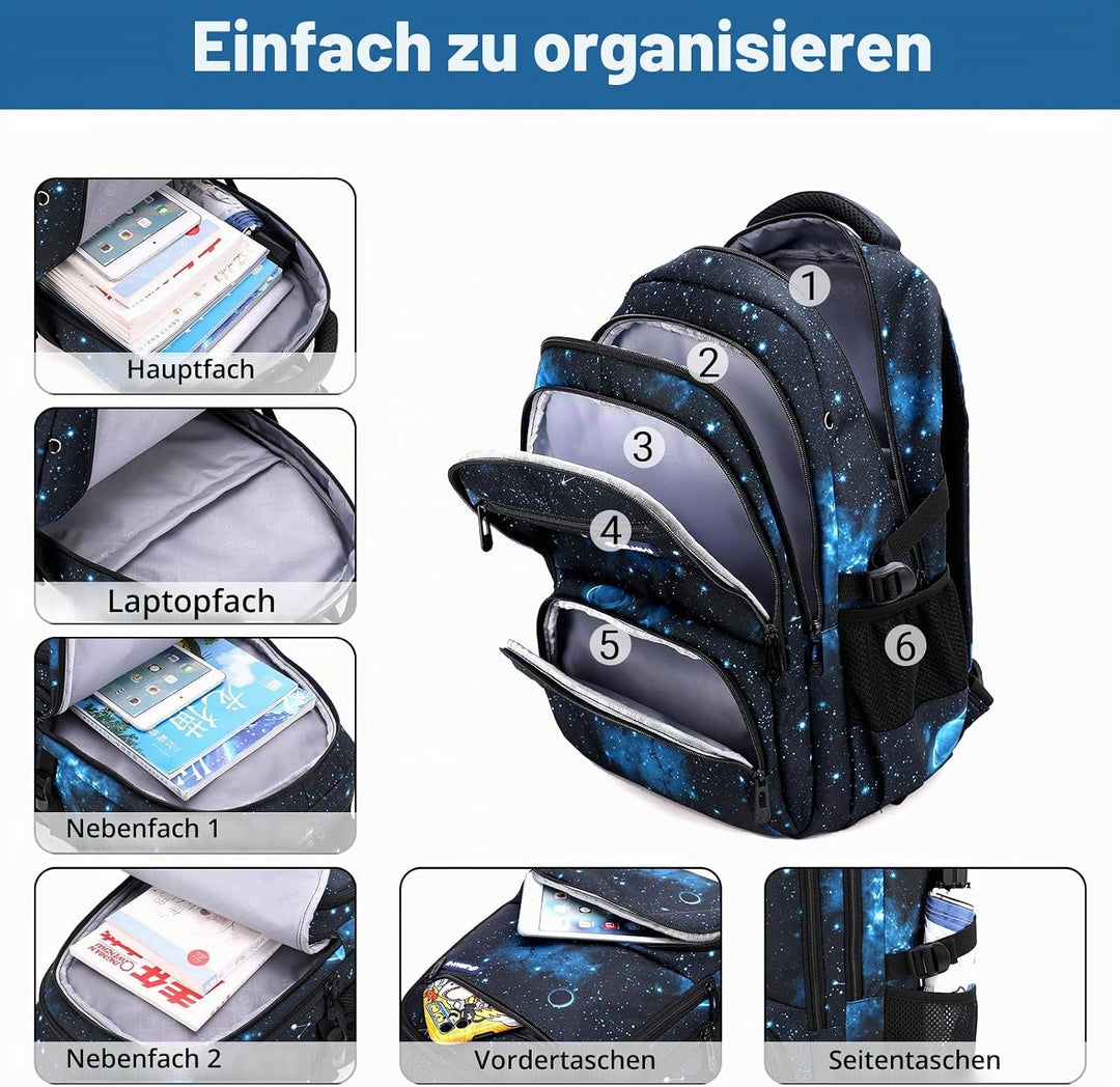 Amythe Schulrucksack Trolley für Jungen Teenager Rucksack mit Rollen 3-teilig mit Lunchtasche Federm