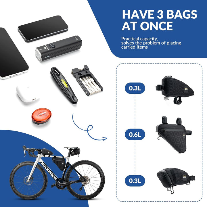 ROCKBROS Fahrradtasche Set Rahmentasche*2 + Satteltasche*1 Abnehmbare Tragbare ca. 1,2L 3 in 1 Umhän