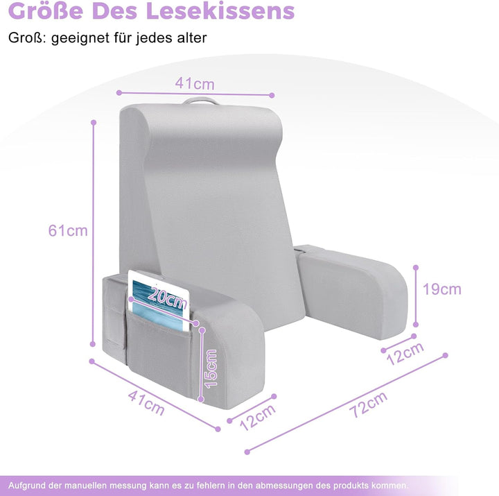 Babenest Lesekissen mit Abnehmbare Armlehnen, Komfortabel und Leicht Rückenkissen für Bett und Sofa,