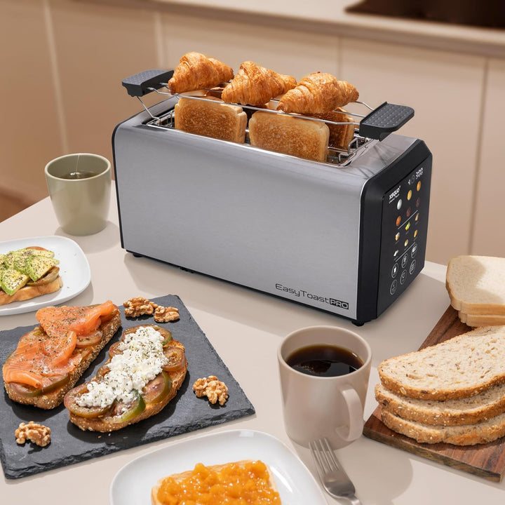 Easy Toast Pro Digitaler Toaster mit Autolift, Touchscreen, 6 Bräunungsstufen, 6 Brotprogramme, Auft