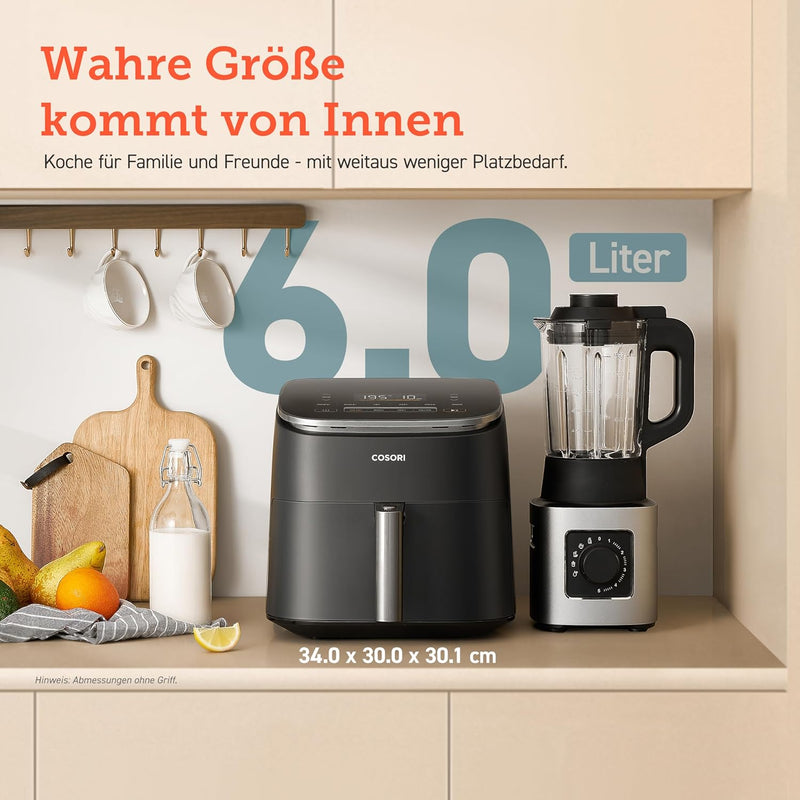 Cosori Turboblaze Heissluftfritteuse Airfryer, 9-in-1 Air Fryer XXL 6L, leiser DC Motor mit 5 Geschw