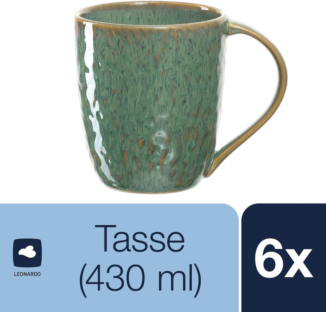 LEONARDO HOME 018543 MATERA 6er Set Becher, Keramik, grün, Grün