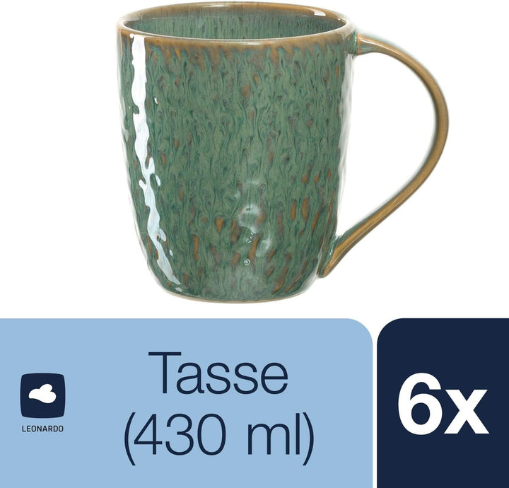 LEONARDO HOME 018543 MATERA 6er Set Becher, Keramik, grün, Grün