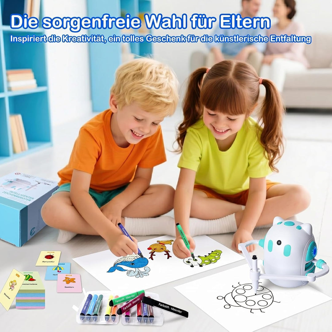 Zeichenroboter für Kinder 150 Lernkarten mit Sprachführung Montessori Malzeug Jungen & Mädchen 3-8 J