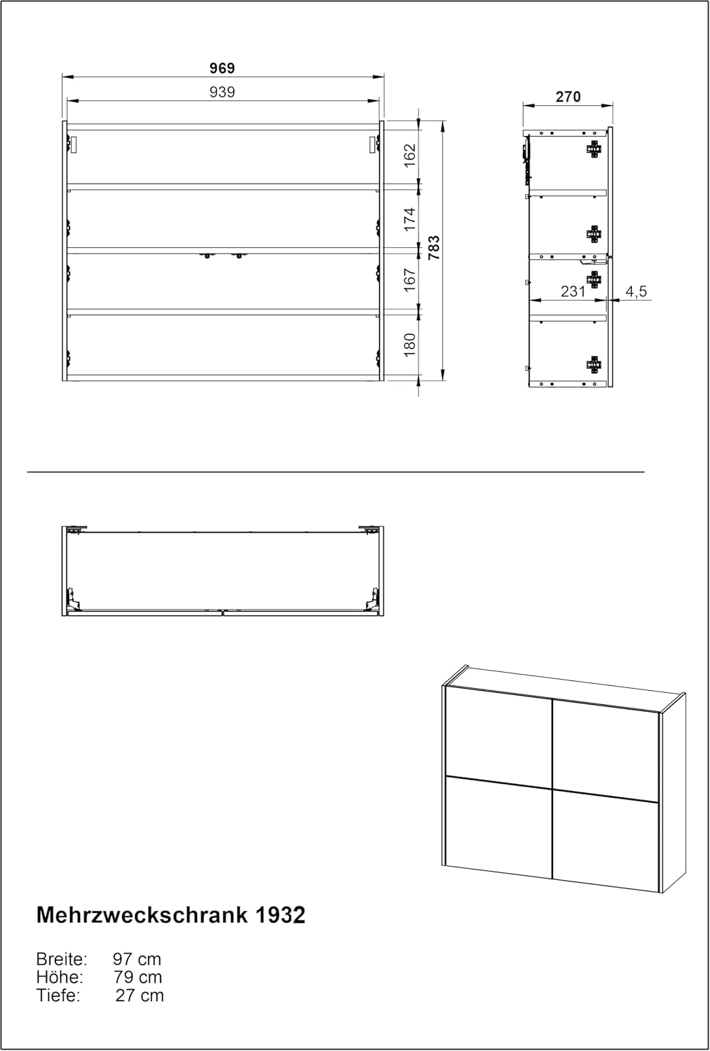 Germania Schuhschrank 1932-605 GW-Binetto, in Kaschmir/Eiche, mit Push-to-Open Funktion, 97 x 79 x 2
