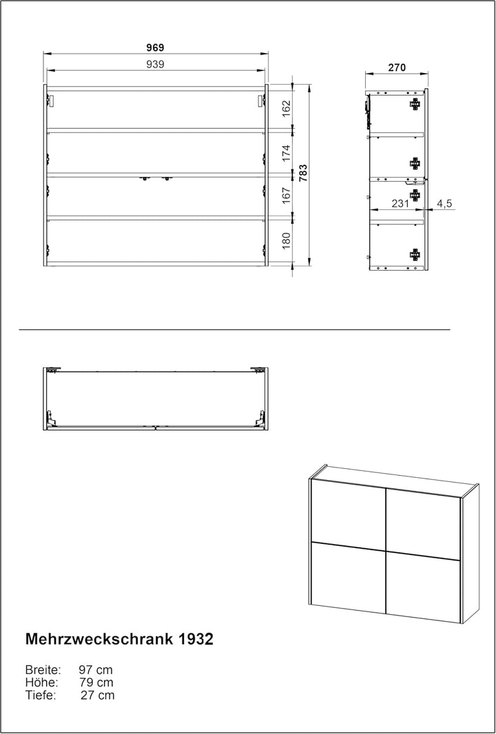 Germania Schuhschrank 1932-605 GW-Binetto, in Kaschmir/Eiche, mit Push-to-Open Funktion, 97 x 79 x 2