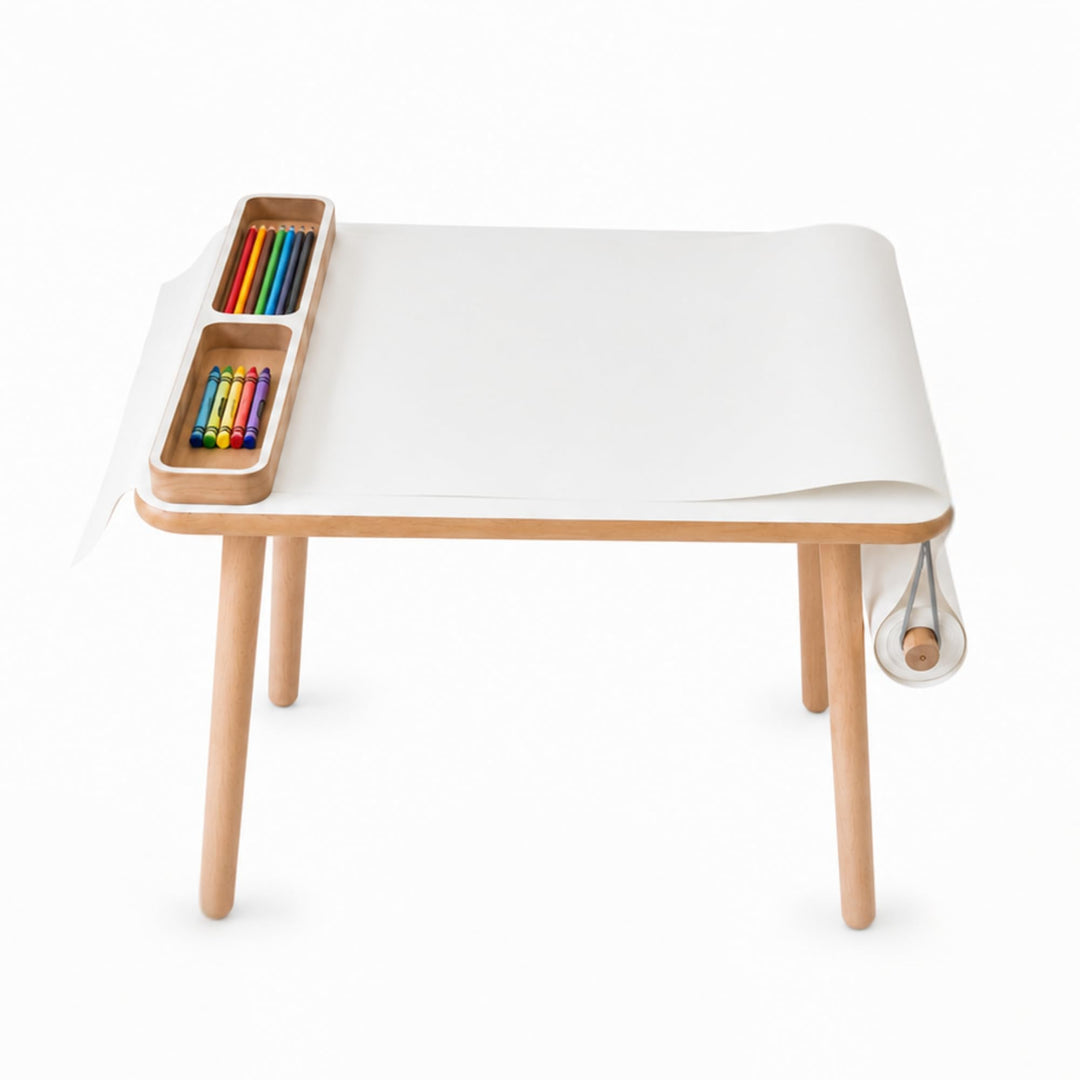 Kindertisch 50x 60x 47cm mit Papierrolle und Organizer– Holztisch für Kinderzimmer | Kinder Tisch, L