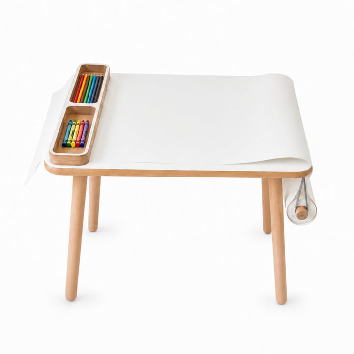 Kindertisch 50x 60x 47cm mit Papierrolle und Organizer– Holztisch für Kinderzimmer | Kinder Tisch, L
