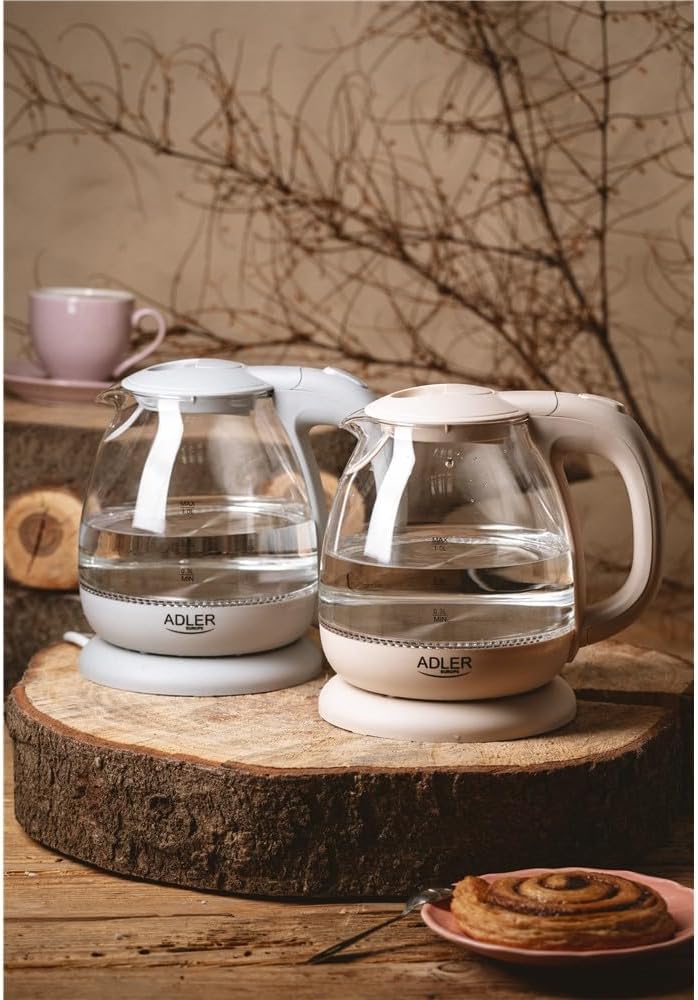 adler AD 1238 Elektrischer Wasserkocher aus Glas, klein, 1 l, 1100 W, LED-Beleuchtung, 1100 W, 1 Lit