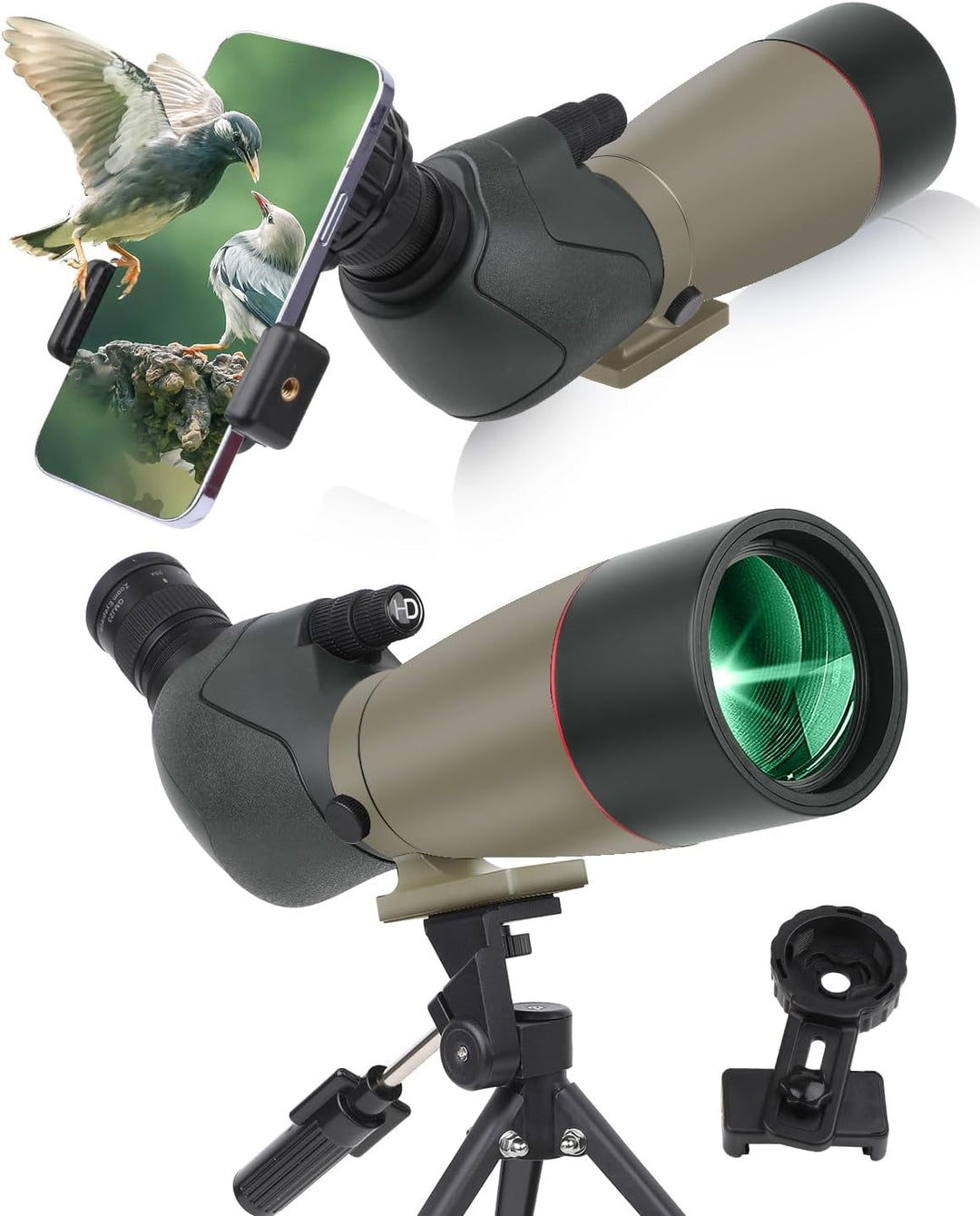 25-75x70 HD Spektiv Sportschützen mit Stativ- und Smartphone-Adapter, Zoom Bak4 Prism FMC Lens 45-Gr