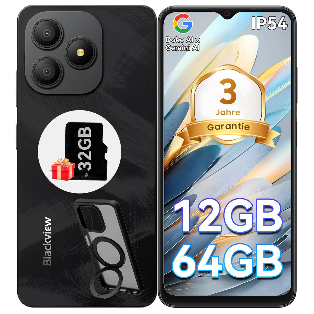 Blackview Wave 9C Handy Ohne Vertrag Günstig 12GB+64GB/2TB TF, IP54 6.56" Android 15 Smartphones Gün