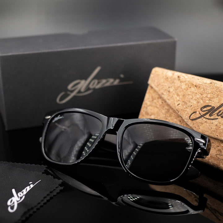 glozzi Sonnenbrille Herren und Damen Holz Polarisiert UV400 mit Holzbügeln und Brillenetui aus Kork
