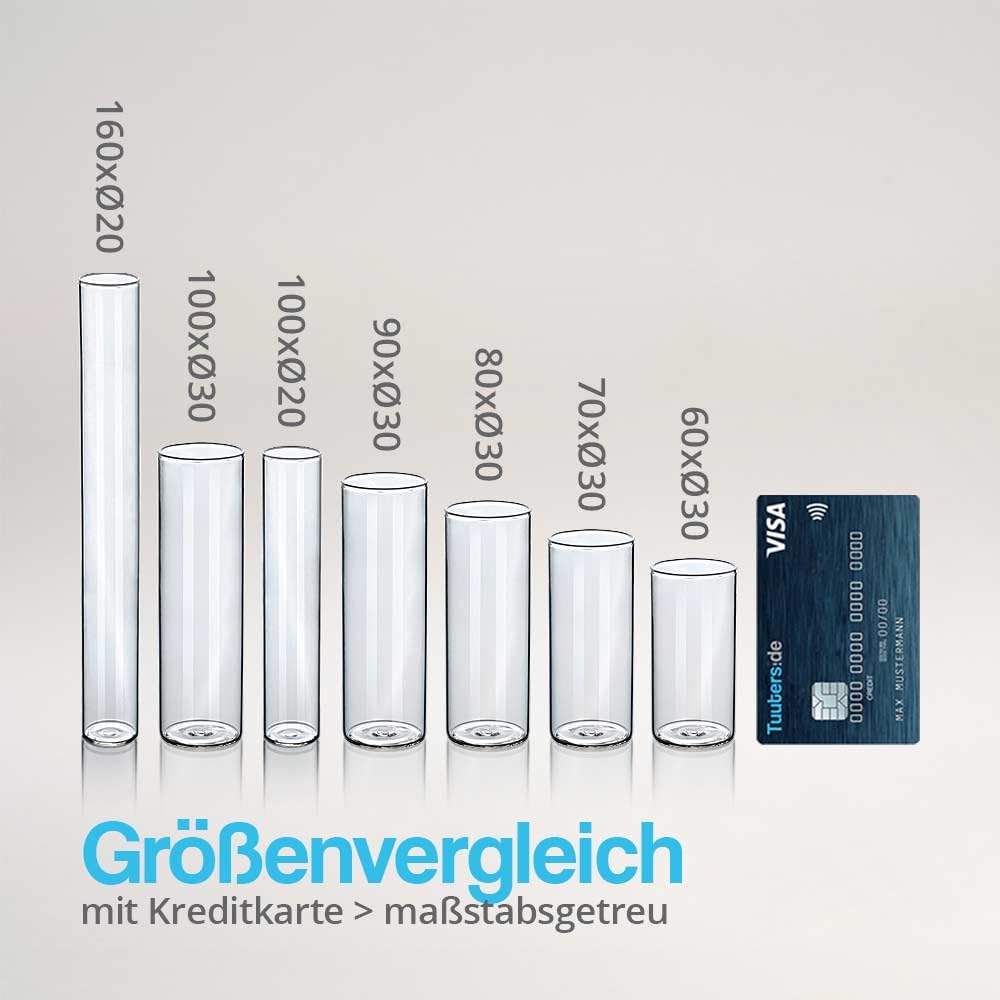 Tuuters 100 Stück Glas Reagenzgläser mit Korken (70 x Ø 30mm) Flachboden | 40ml Reagenzglas mit Natu