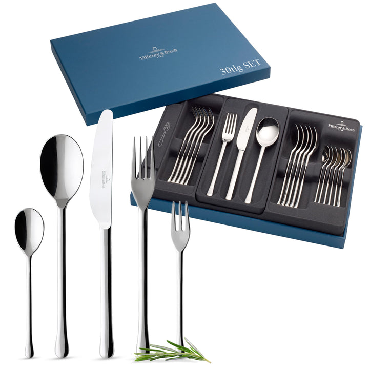 Villeroy & Boch - Udine Besteckset 30-teilig Silber, Spülmaschinenfest, Besteck Set für 6 Personen,