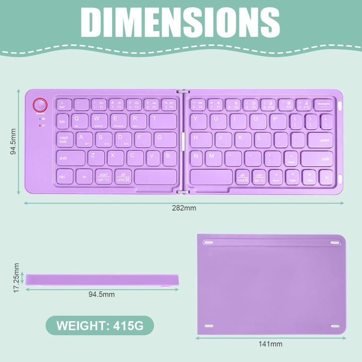 Faltbare Tastatur Klappbar, Wiederaufladbare kabellose Mini-Tastatur für iOS, Android, Windows, QWER