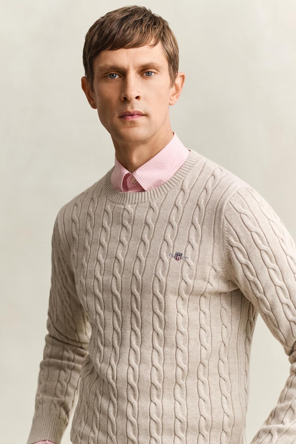 GANT Herren Cotton Cable C-Neck Pullover S Oat Melange, S Oat Melange