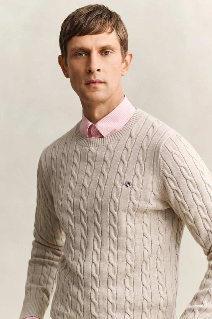 GANT Herren Cotton Cable C-Neck Pullover S Oat Melange, S Oat Melange