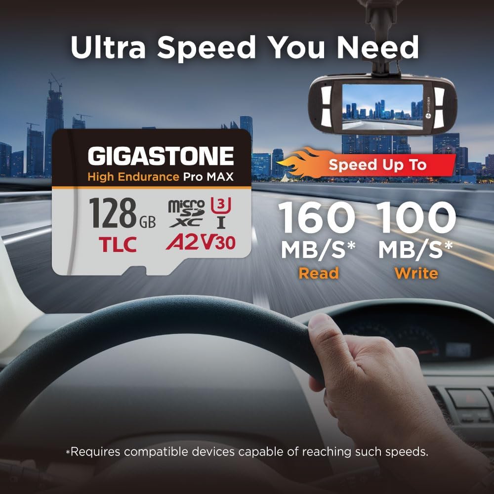 GIGASTONE 128 GB Micro-SD-Karte, hohe Ausdauer Pro MAX Serie Geschwindigkeit bis zu 160 MB/s, kompat