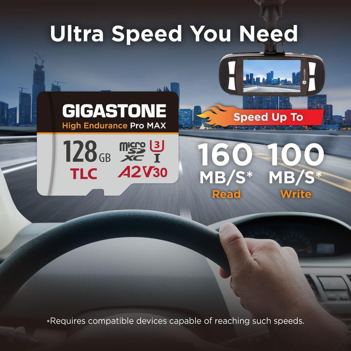 GIGASTONE 128 GB Micro-SD-Karte, hohe Ausdauer Pro MAX Serie Geschwindigkeit bis zu 160 MB/s, kompat