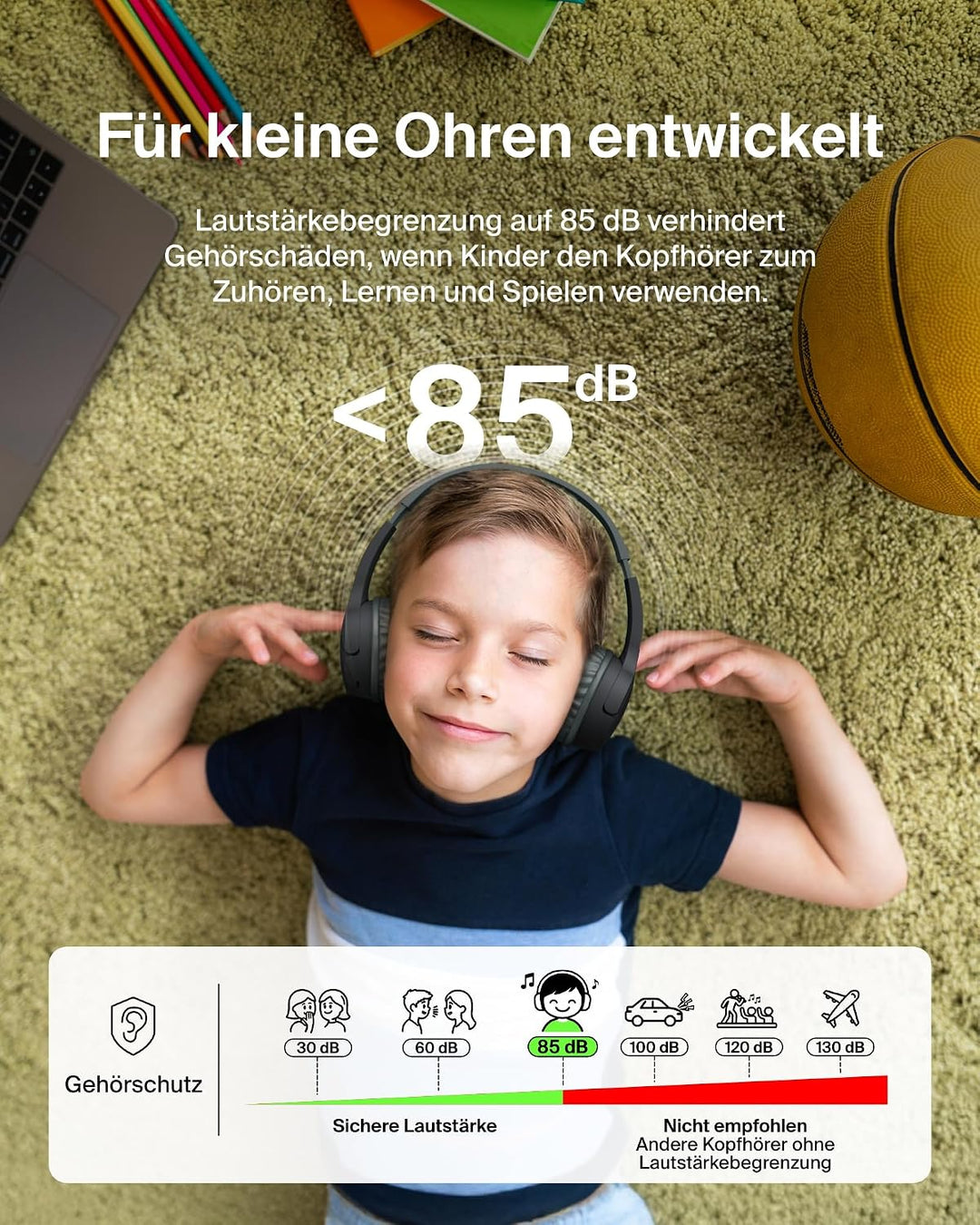 Belkin SoundForm Mini kabelloser Kinderkopfhörer mit integriertem Mikrofon und lustigen Aufklebern,