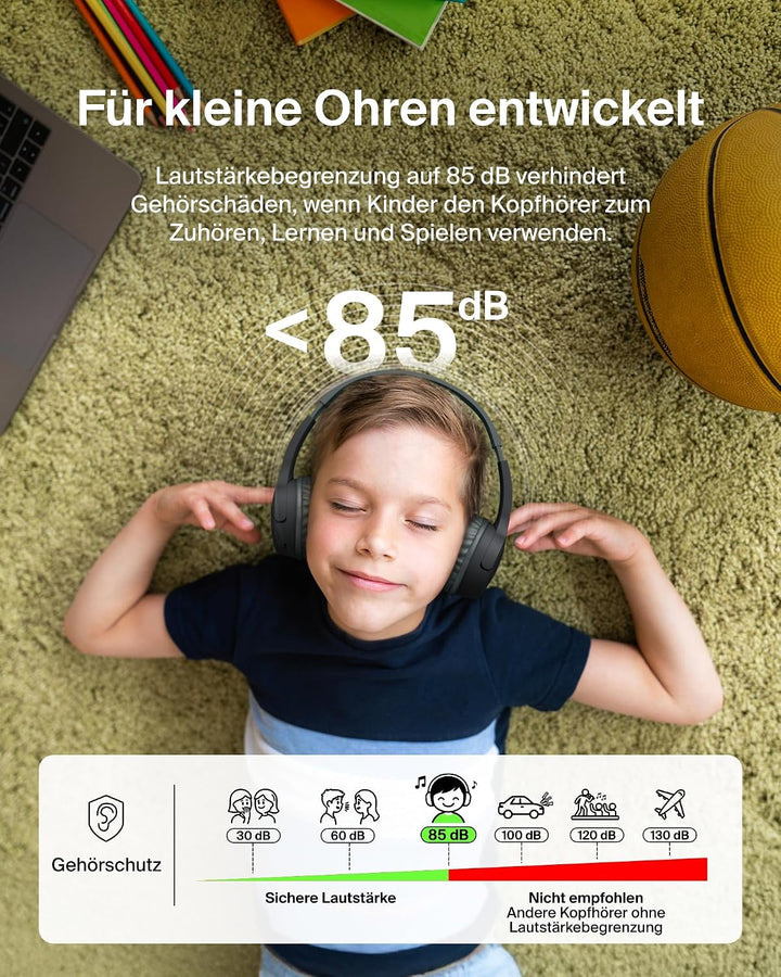 Belkin SoundForm Mini kabelloser Kinderkopfhörer mit integriertem Mikrofon und lustigen Aufklebern,