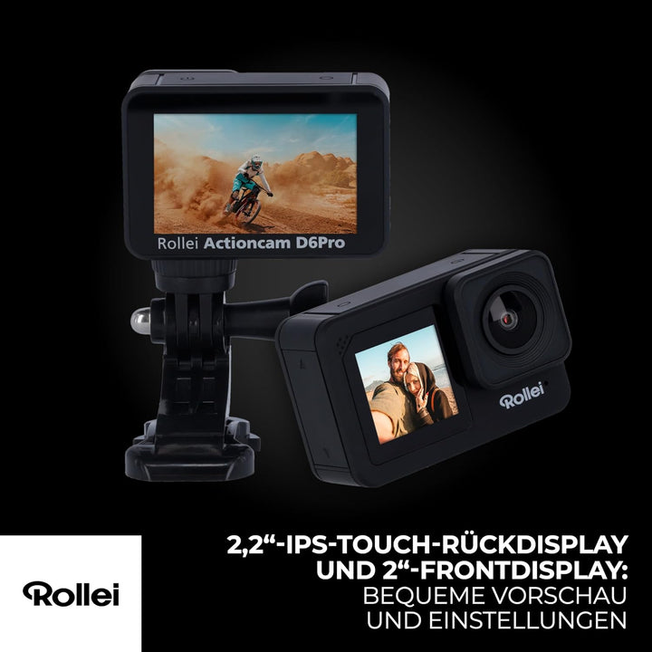 Rollei Actioncam D6Pro - 5K-Video, 2,2" IPS-Touchscreen, Wasserdichtes Gehäuse bis zu 30 m, 6-Achsen