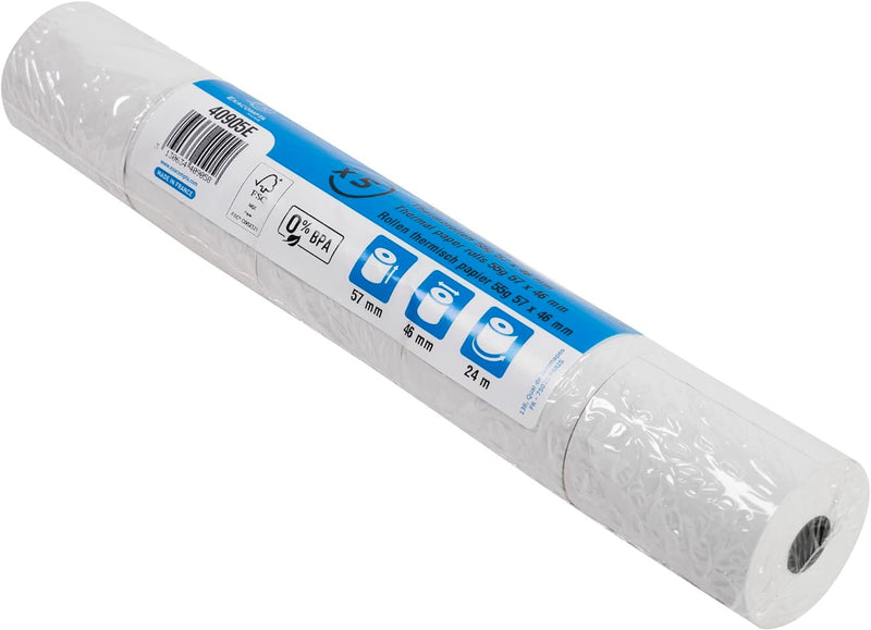 Exacompta 40905E 50er Pack Thermopapierrollen 1-lagig, Breite: 57mm, Länge 24m, Durchmesser Kern: 12
