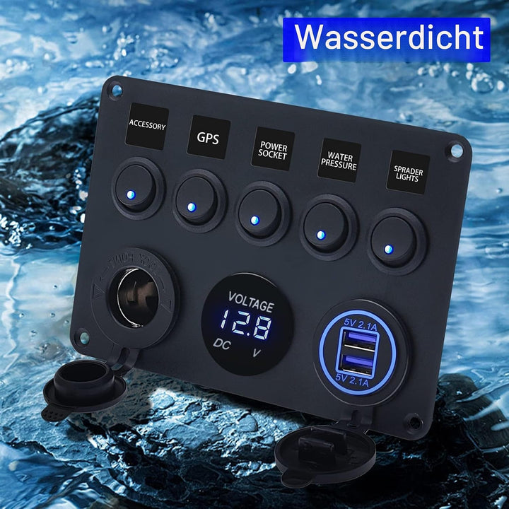 KAOLAI Schalter Panel 12V/24V 4.2A IP65 Wasserdicht Schalter Panel 12V Camper Dual-USB-Ladegerät LED