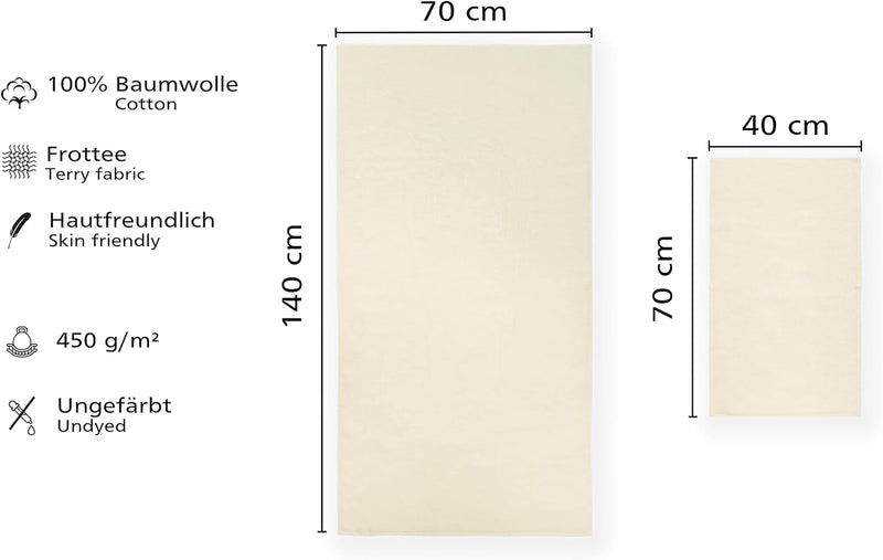 Ungefärbte Hautfreundliche Schnelltrocknende Handtücher, 100% Baumwolle, 450 g/m², bis zu 95°С Wasch