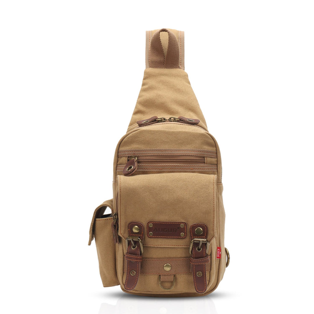 FANDARE Sling Bag Messenger Bag Schulterrucksack Umhängetasche Kleine Sporttasche Canvas Khaki, Khak