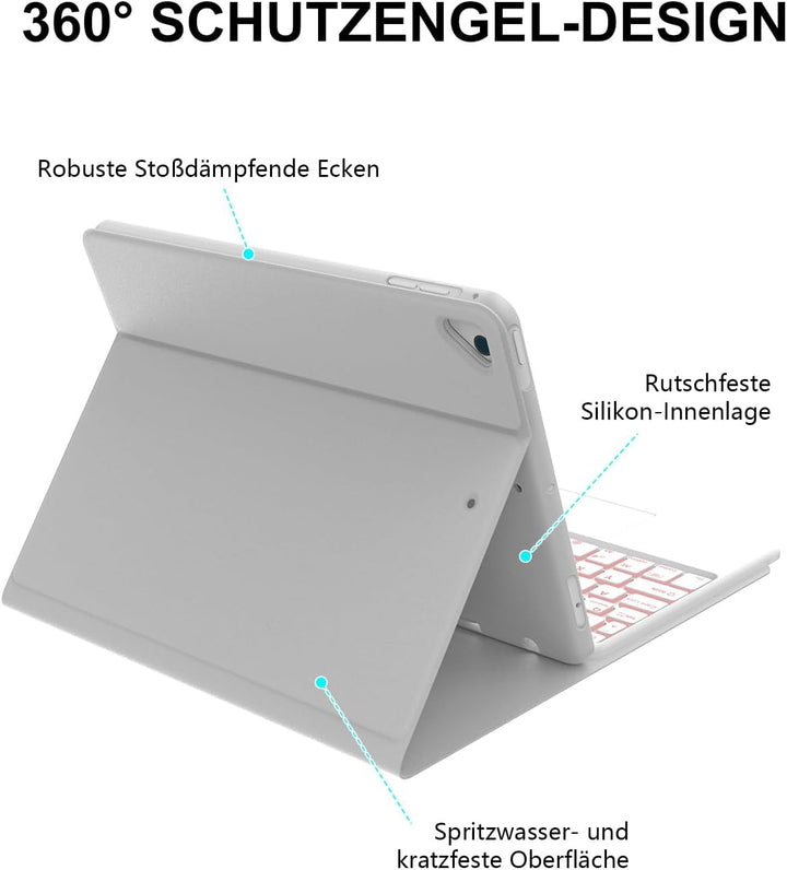 JADEMALL Für iPad 6 9,7"&amp; Air 2 Hülle mit Touchpad &amp; Beleuchtung QWERTZ | Mit 7-Farben Beleuchtung &amp;