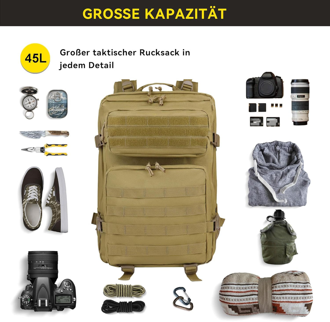 Zavothy, 45l taktischer Militär-Rucksack für Damen und Herren – grosser 3-Tage-Einsatzrucksack mit M