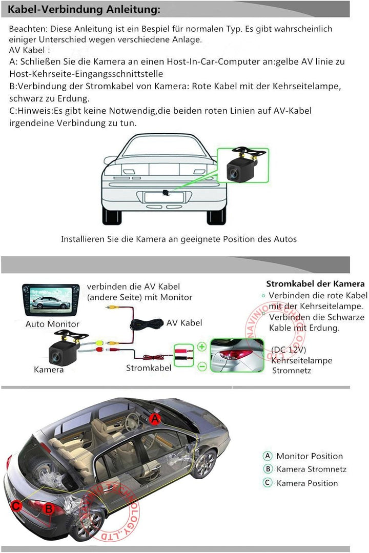 Rückfahrkamera wasserdicht Nachtsicht Auto Rückansicht Kamera Einparkhilfe Rückfahrsystem, Kennzeich