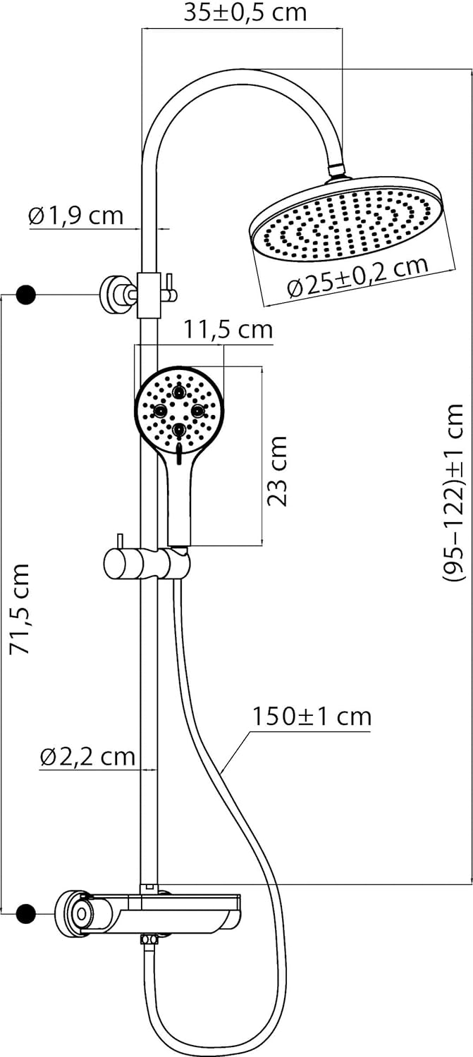 'aquaSu® Duschsystem Oblivio mit Thermostat-Armatur | Handbrause: 3-strahlig | Kopfbrause: 1-strahli