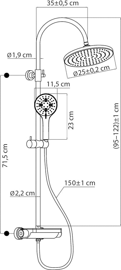 'aquaSu® Duschsystem Oblivio mit Thermostat-Armatur | Handbrause: 3-strahlig | Kopfbrause: 1-strahli